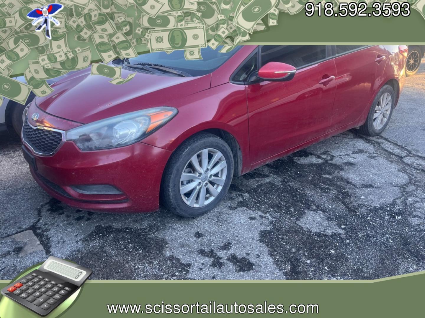 2014 RED KIA FORTE EX (KNAFX4A66E5) with an 1.8L L4 DOHC 16V engine, 6-Speed Automatic transmission, located at 8101 E. Skelly Dr., Tulsa, OK, 74129, (918) 592-3593, 36.121891, -95.888802 - Photo#0